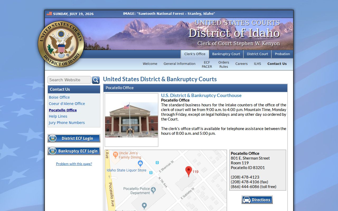 Jefferson County criminal history federal court Pocatello office