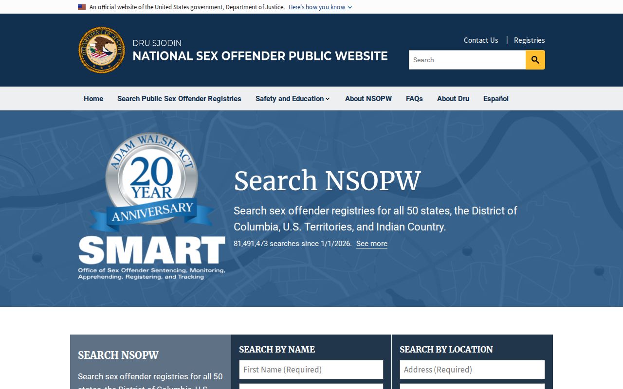 Jefferson County sex offender check through the national registry portal