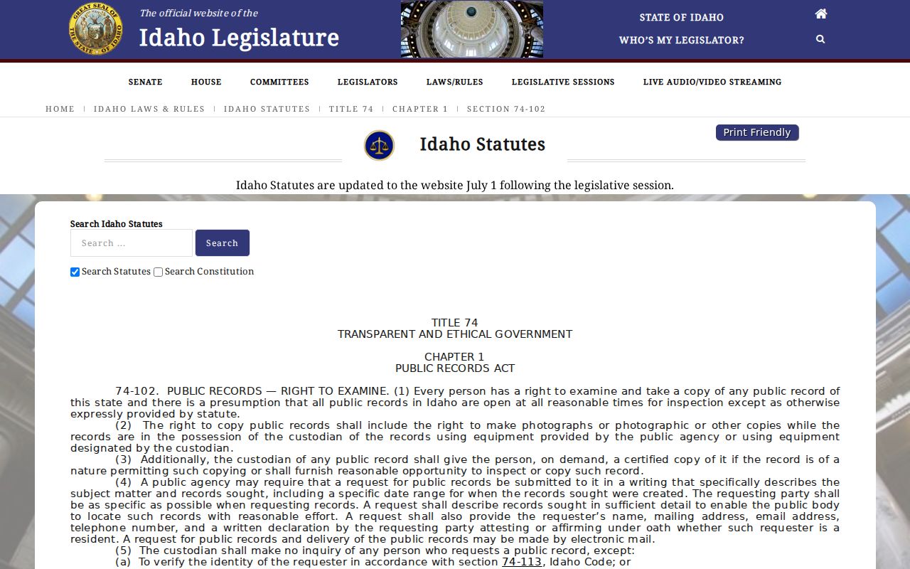 Menan criminal history Idaho public records access rule